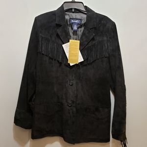 Black Suede Leather Fringe Jacket Nwt 